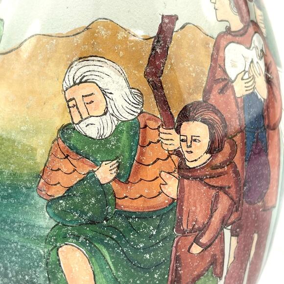 Hand Blown Glass Egg with Stand 1991 SMC in Box Religious Design Li Bien Painted - Picture 4 of 15